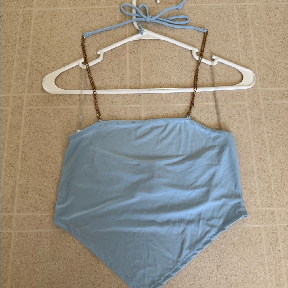 Light Blue Women's Crop Top with Chain Straps